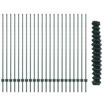 Kettenzaun mit 22 U-Posten Grün 1,6x25 m Stahl