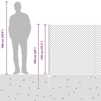 Kettenzaun mit 20 U-Pfosten Grau 1,2x10 m Stahl