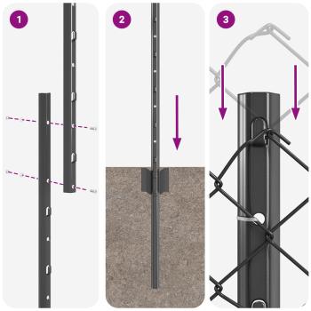 Kettengliedzaun mit 20 U-Pfosten grau 1,4x10 m Stahl