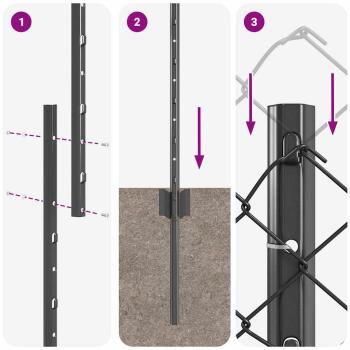 Drahtzaun mit 20 U-Posts grau 1,6x10 m Stahl