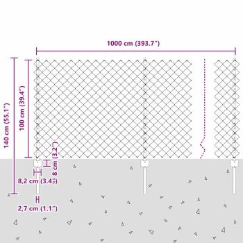 Kettenzaun mit 20 U-Posten Grau 1x10 m Stahl