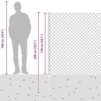 Kettengliedzaun mit 20 U-Pfosten Grau 1,5x10 m Stahl
