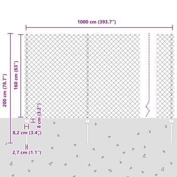Kettengliedzaun mit 20 U-Posten Grau 1,6x10 m Stahl