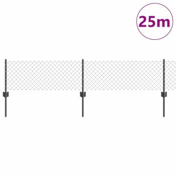 Kettenzaun mit 22 U-Posten Grau 0,4x25 m Stahl