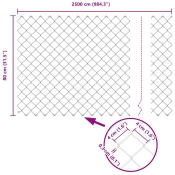 Kettengliedzaun mit 22 U Pfosten Grau 0.8x25 m Stahl