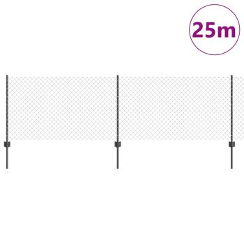 Kettengliedzaun mit 22 U Pfosten Grau 0.8x25 m Stahl