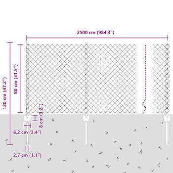 Kettengliedzaun mit 22 U Pfosten Grau 0.8x25 m Stahl