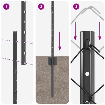 Kettenzaun mit 44 U-Posts Grau 1,2x25 m Stahl