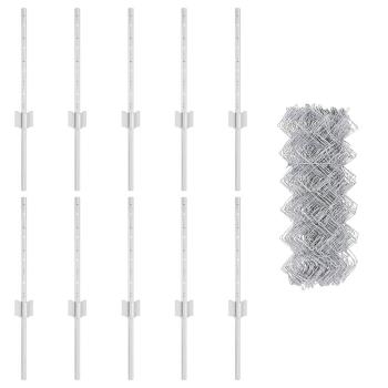 Kettengitterzaun mit 10 U-Posts Silber 0,4x10 m Stahl