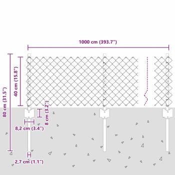 Kettengitterzaun mit 10 U-Posts Silber 0,4x10 m Stahl