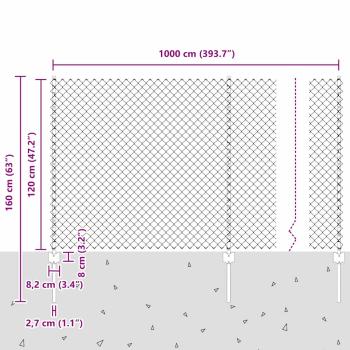 Kettenzaun mit 20 U-Pfosten Silber 1,2x10 m Stahl