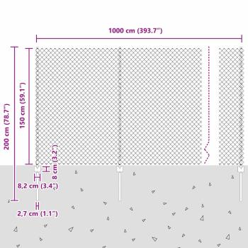 Kettenschlosszaun mit 20 U-Posten Silber 1,5x10 m Stahl