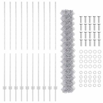 Kettenschlosszaun mit 20 U-Posten Silber 1,5x10 m Stahl