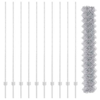Kettenschlosszaun mit 20 U-Posten Silber 1,5x10 m Stahl