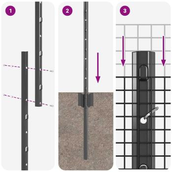 Geschweißter Drahtzaun mit 22 U-Pfosten Grau 1.4x25 m Stahl
