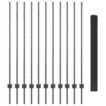 Schweißdrahtzaun mit 22 U-Pfosten Grau 1,4x25 m Stahl