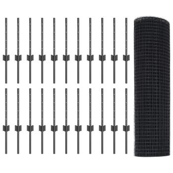 Geschweißter Drahtzaun mit 22 U-Pfosten Grau 0.4x50 m Stahl