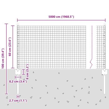 Geschweißter Drahtzaun mit 22 U Pfosten Grau 0,6x50 m Stahl