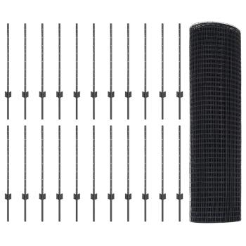 Geschweißter Drahtzaun mit 22 U-Posten Grau 0,8x50 m Stahl