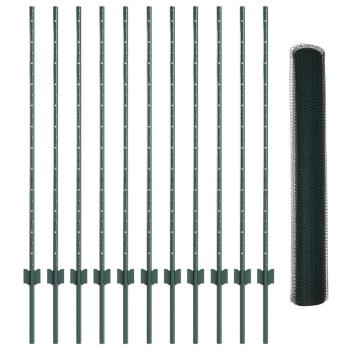 Set aus sechseckigem Gartenzaun Set aus 2 Grün Metall 25 x 1,2 m