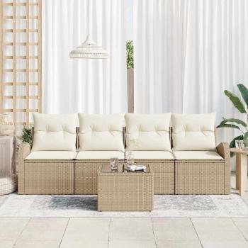 5-teiliges Garten-Sofa-Set mit Kissen Beige Poly-Rattan