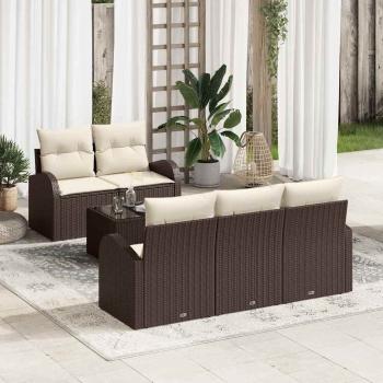 ARDEBO.de - 6-teiliges Garten Sofa Set mit Kissen Braun Poly Rattan