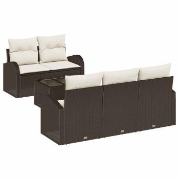 6-teiliges Garten Sofa Set mit Kissen Braun Poly Rattan