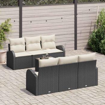 7-teiliges Garten-Sofa-Set mit Kissen Schwarz Poly Rattan