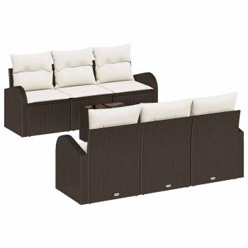 7-teiliges Garten Sofa Set mit Kissen Braun Poly Rattan