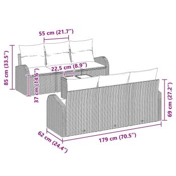 7-teiliges Garten Sofa Set mit Kissen Braun Poly Rattan