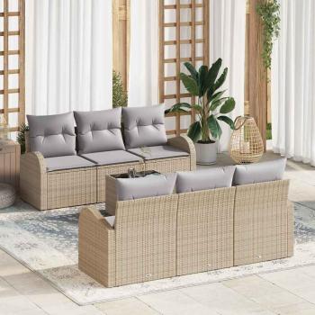 ARDEBO.de - 7-teiliges Garten Sofa Set mit Kissen Beige Poly Rattan