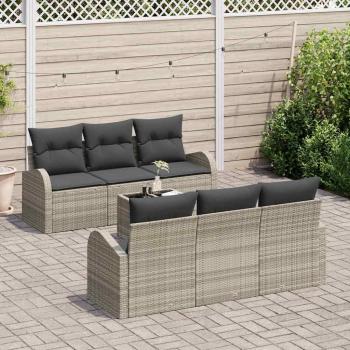 7-teiliges Garten Sofaset mit Kissen Hellgrau Poly Rattan