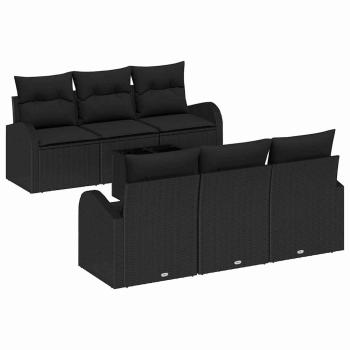 7-teiliges Garten Sofa Set mit Kissen Schwarz Poly-Rattan