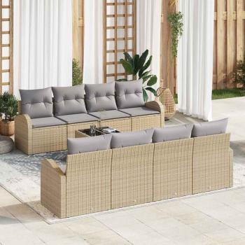 ARDEBO.de - 9-teiliges Garten-Sofa-Set mit Kissen Beige Poly-Rattan