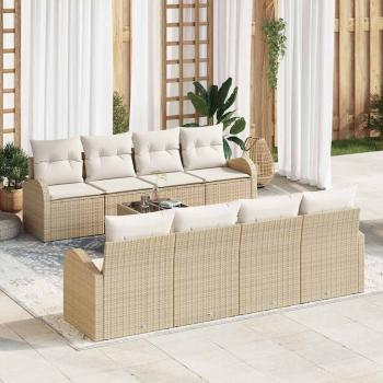 ARDEBO.de - 9-teiliges Garten Sofa Set mit Kissen Beige Poly Rattan