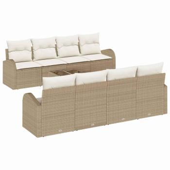 9-teiliges Garten Sofa Set mit Kissen Beige Poly Rattan