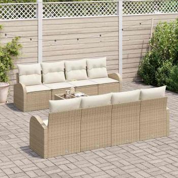 9-teiliges Garten Sofa Set mit Kissen Beige Poly Rattan