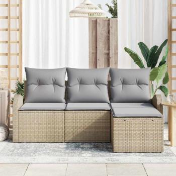 4-teiliges Garten-Sofa-Set mit Kissen Beige Poly-Rattan