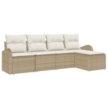 5-teilige Garten Sofa Set mit Kissen Beige Poly Rattan