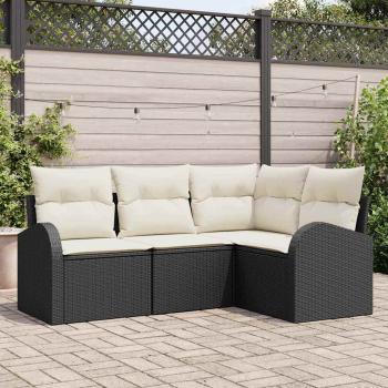 ARDEBO.de - 4-teiliges Garten-Sofa-Set mit Kissen in Schwarz Poly-Rattan