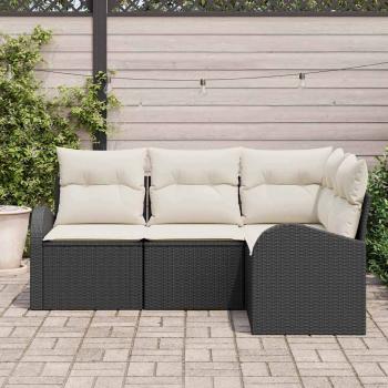 4-teiliges Garten-Sofa-Set mit Kissen in Schwarz Poly-Rattan