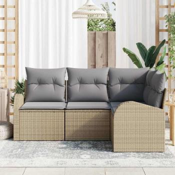4-teiliges Gartensofa Set mit Kissen Beige Poly Rattan