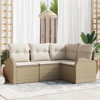 ARDEBO.de - 4-teiliges Garten Sofa Set mit Kissen Beige Poly Rattan