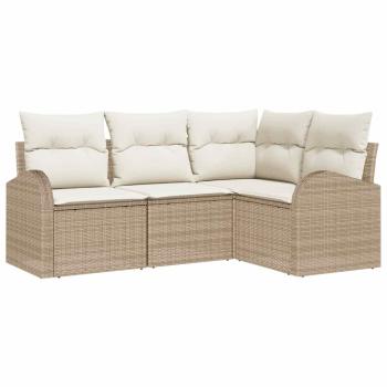 4-teiliges Garten Sofa Set mit Kissen Beige Poly Rattan