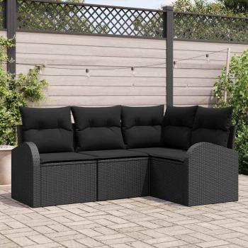 ARDEBO.de - 4 Teiliges Garten Sofa Set mit Kissen Schwarz Poly Rattan