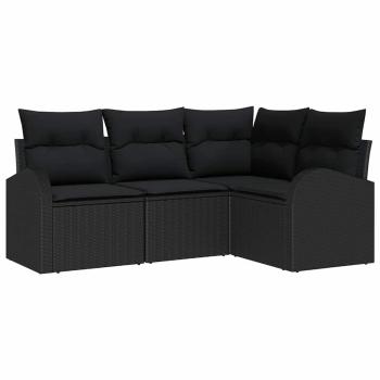 4 Teiliges Garten Sofa Set mit Kissen Schwarz Poly Rattan