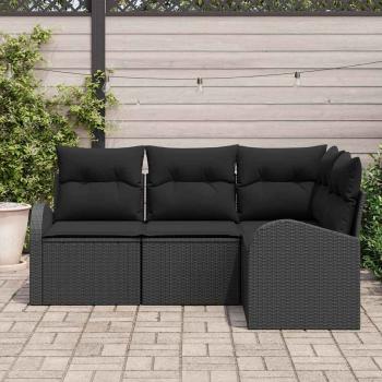4 Teiliges Garten Sofa Set mit Kissen Schwarz Poly Rattan