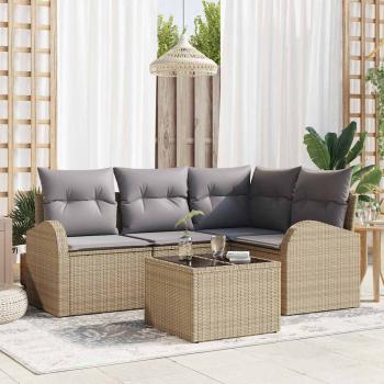 ARDEBO.de - 5-teiliges Garten Sofa Set mit Kissen hellgrau und beige Poly Rattan