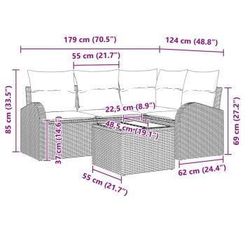5-teiliges Garten Sofa Set mit Kissen hellgrau und beige Poly Rattan