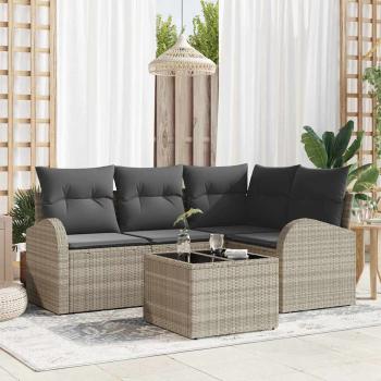 ARDEBO.de - 5-teiliges Garten Sofa Set mit Kissen Grau Poly Rattan